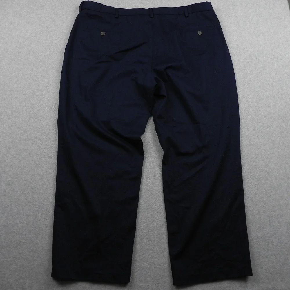 Haggar Khaki Pants Mens 42x30 Classic Fit Premium No Iron Navy Blue Stretch Flex